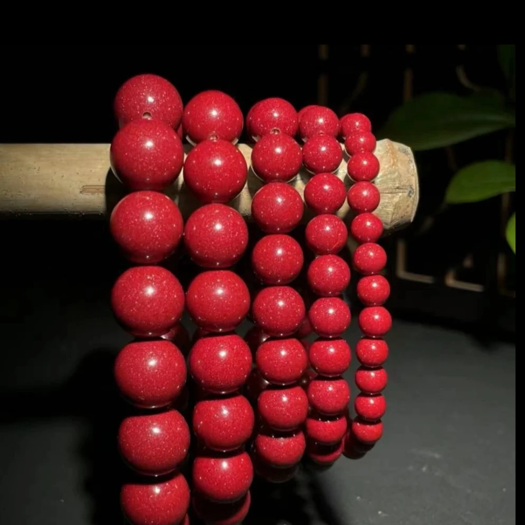 天然辰砂高含量晶粉砂手串