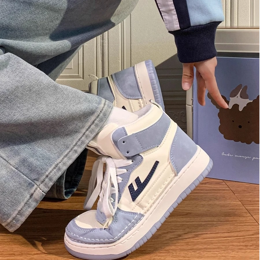 回力高帮雾霾蓝增高板鞋子女2024新款爆款秋冬百搭休闲美式运动鞋