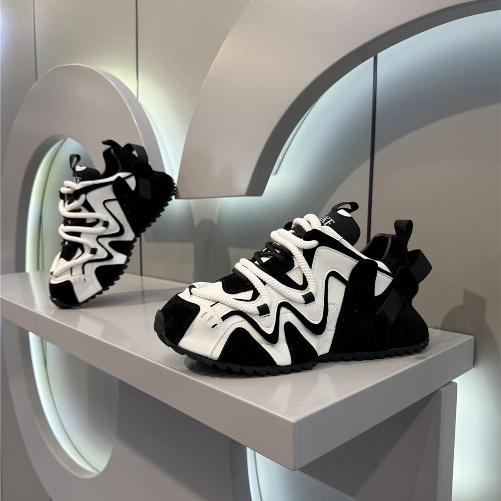 2025春新款时尚潮鞋男士运动舒适百搭厚底增高潮流拼接休闲鞋子男