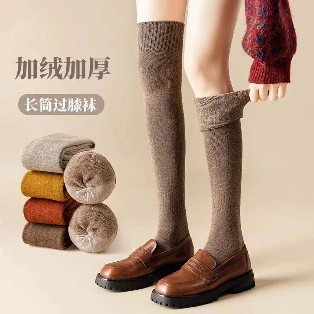 防寒女秋冬款日系jk韩版高筒小腿网红过膝长筒袜加厚毛圈保暖