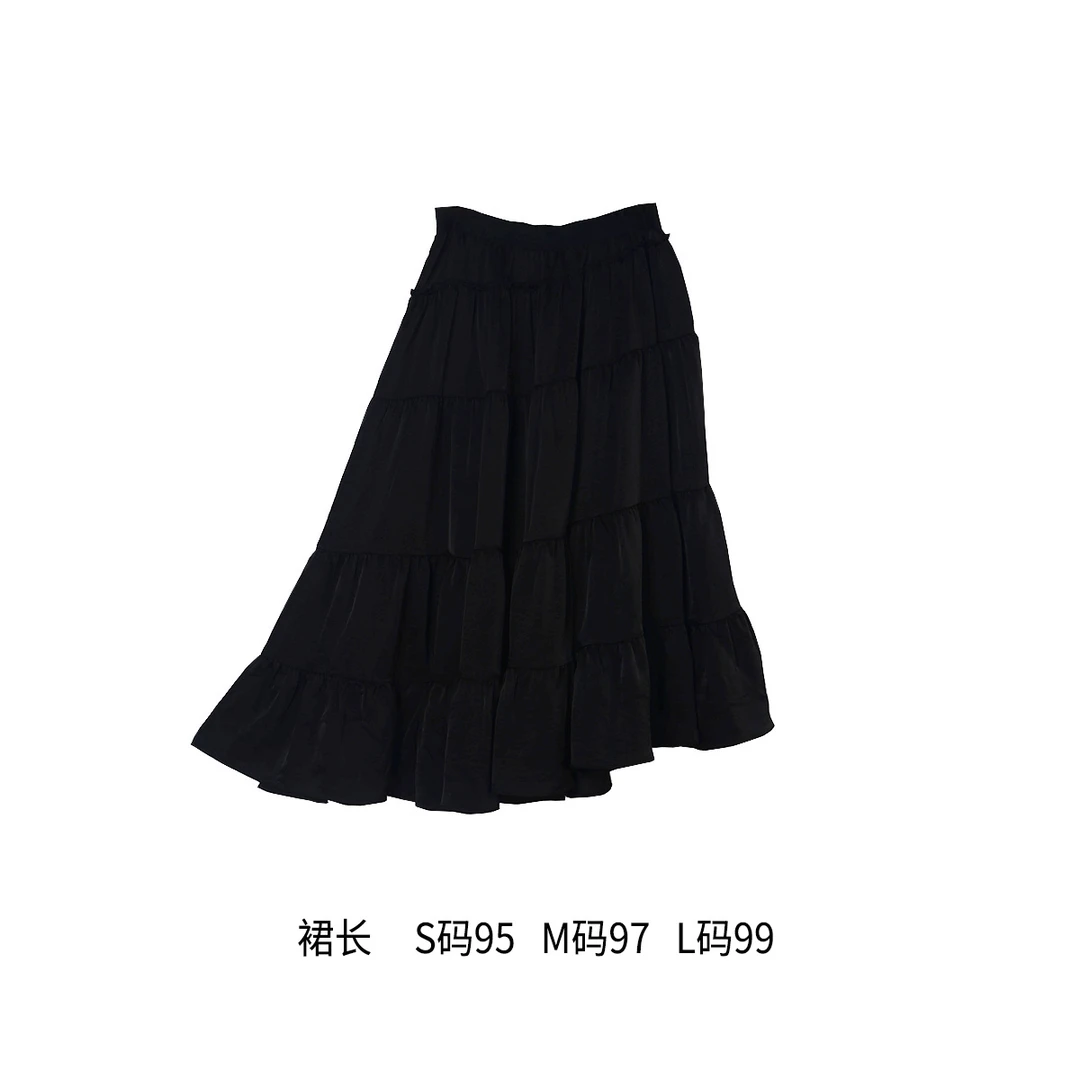 大码女装半身蛋糕裙高腰裙时尚夏季黑色百褶裙（WT054）