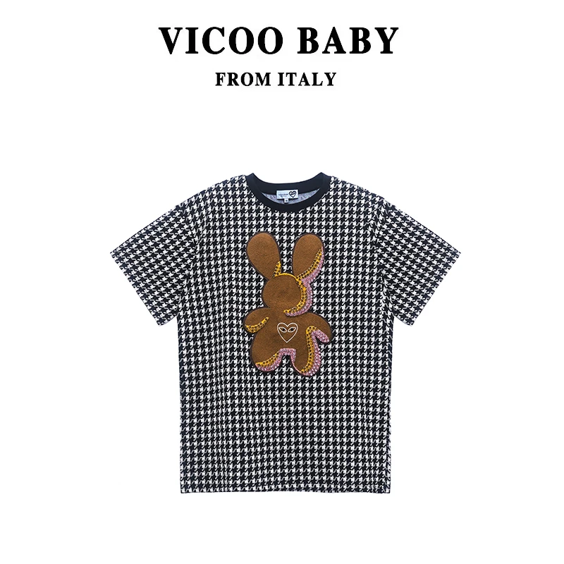 【vicoobaby】设计师春夏满印千鸟格重工宽松T恤（Y1271）
