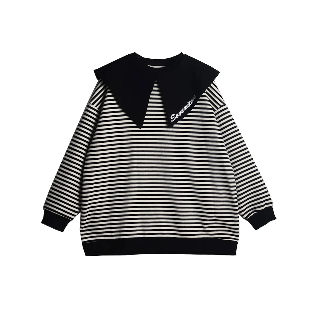 大码女装卫衣上衣长袖时尚条纹假两件百搭（WT135）