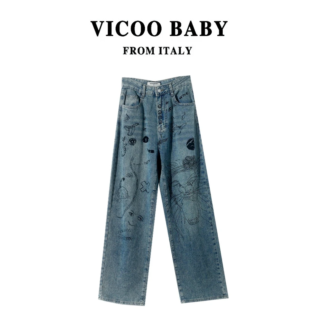 【vicoobaby】显瘦水洗阔腿重工设计师牛仔裤（T553）