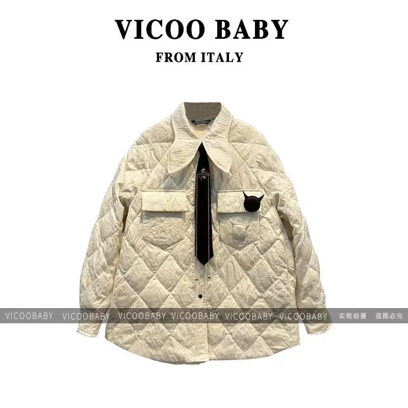 【vicoobaby】冬季羽绒服小香风菱形刺绣黑领带保暖外套（T201）