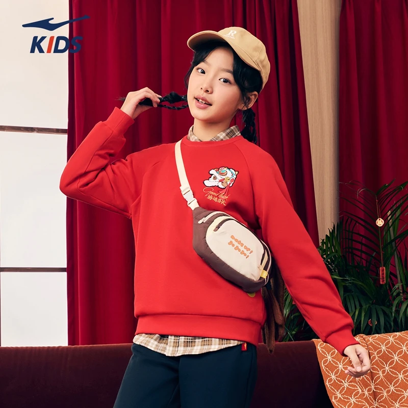 鸿星尔克儿童冬季加绒保暖国潮拜年服长袖圆领卫衣65225101002