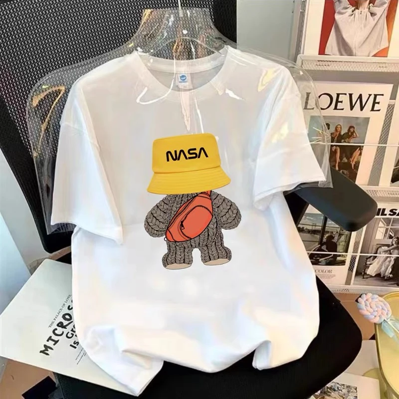 （清仓)时尚潮流情侣装百搭国潮圆领短袖T恤运动运动——黄帽子熊