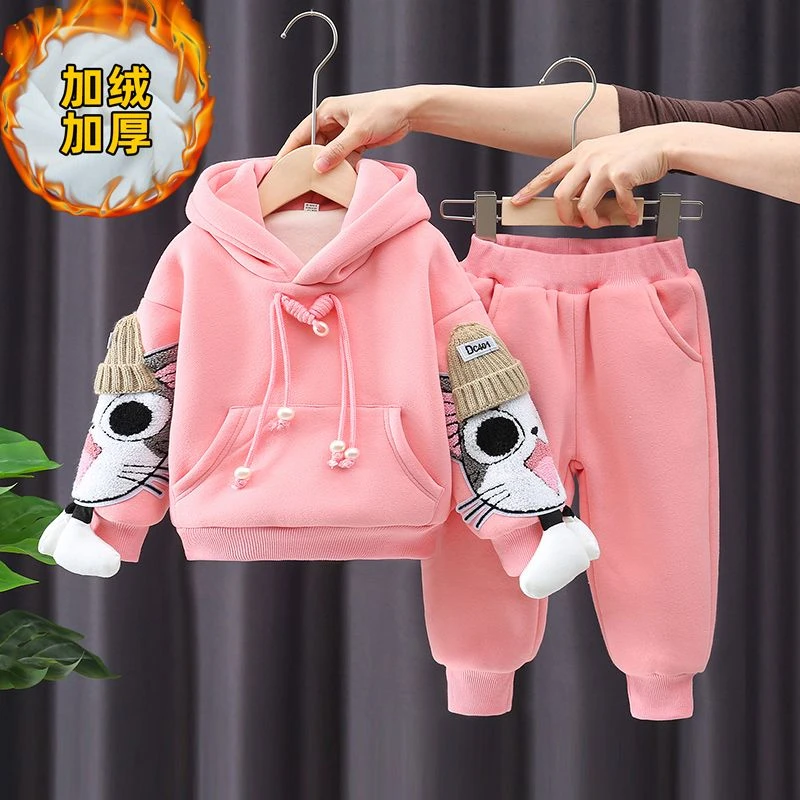 巴拉拉女童春秋套装新款中小童洋气加绒加厚卫衣两件套女宝宝时髦