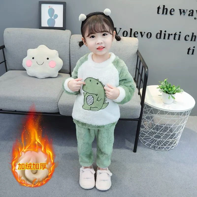 巴拉拉秋冬季衣服儿童套装加厚款加绒法兰绒男孩女童宝宝冬款洋气