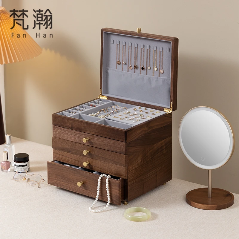 FANHAN/梵瀚实木首饰盒复古大容量黑胡桃木珠宝收纳盒结婚礼物
