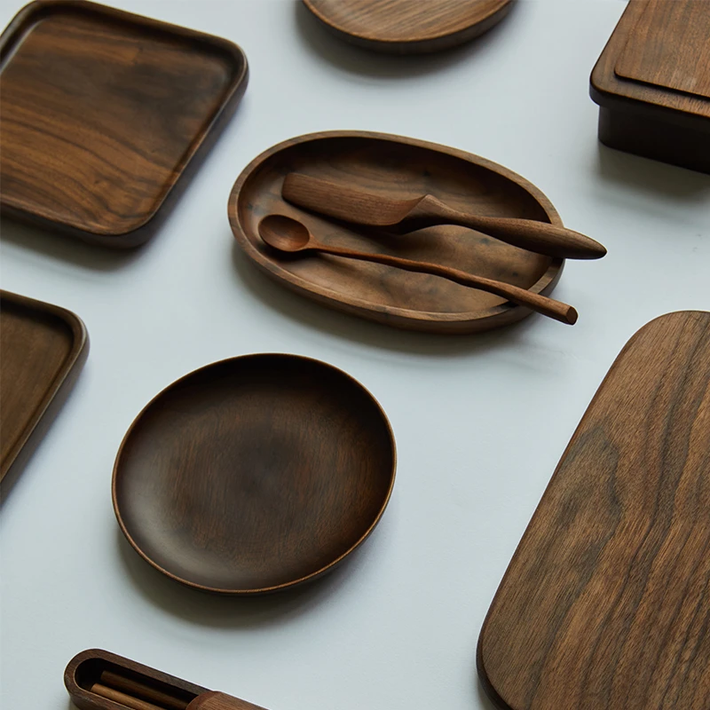 梵瀚 黑胡桃木木盘零食糕点寿司水果小吃碟日式木质圆形小盘子