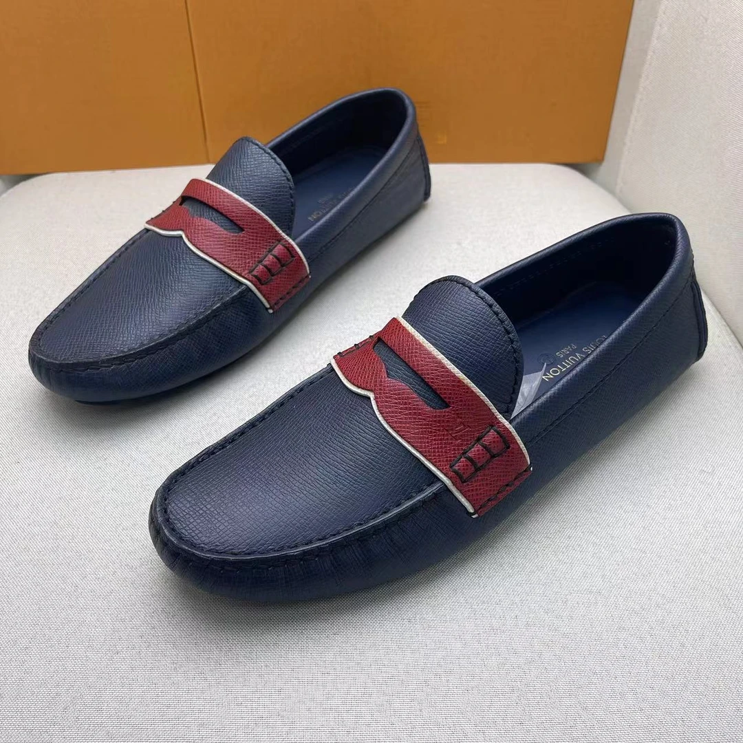 全新未使用 LouisVuitton/路易威登 蓝红拼接徽标休闲豆豆鞋/41欧
