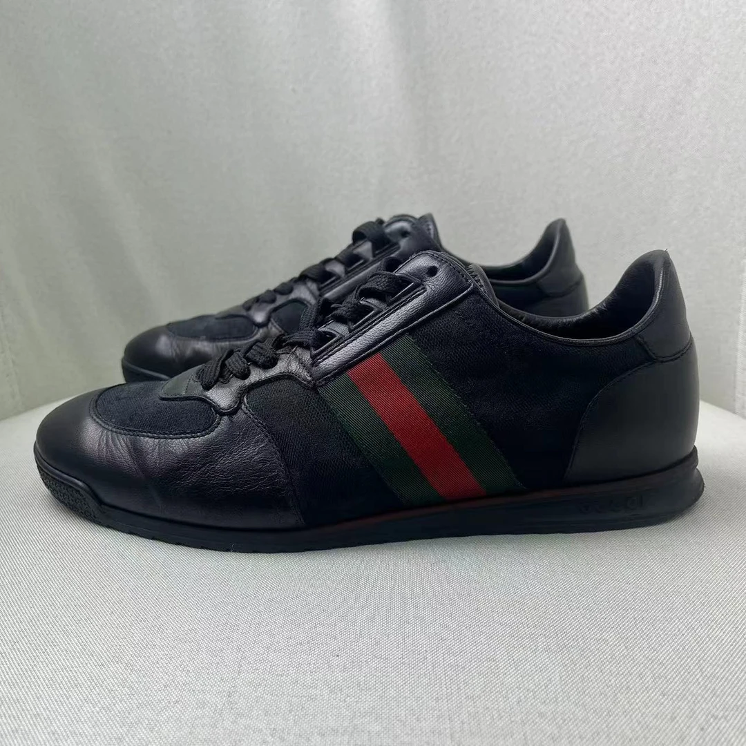 GUCCI/古驰黑色双G网面拼接百搭时尚透气低帮运动鞋/41欧/96新