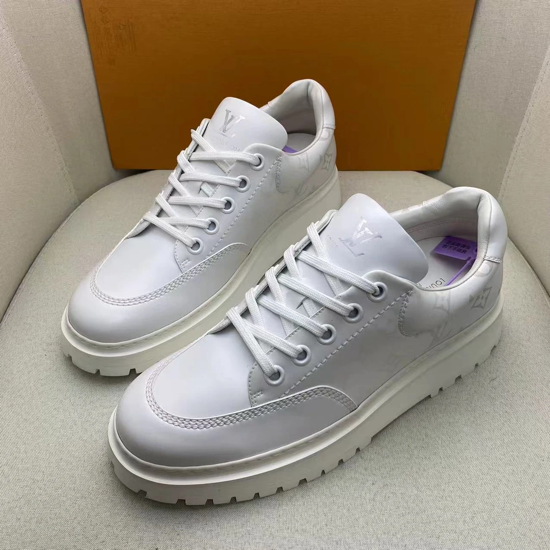 LouisVuitton/路易威登白色老花时尚百搭厚底系带板鞋/42欧/全新
