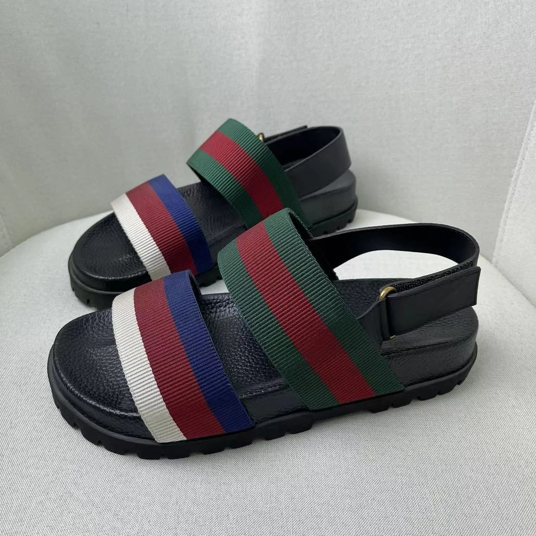 GUCCI/GUCCI时尚百搭夏季条纹潮流魔术贴沙滩凉鞋/40欧/98新