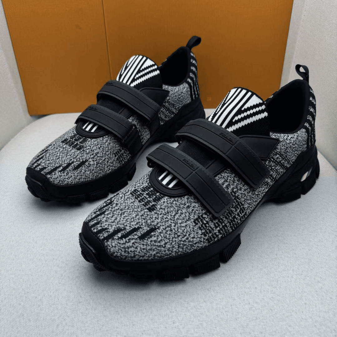 Prada/普拉达黑灰舒适编织时尚双魔术贴休闲运动鞋/42欧/全新