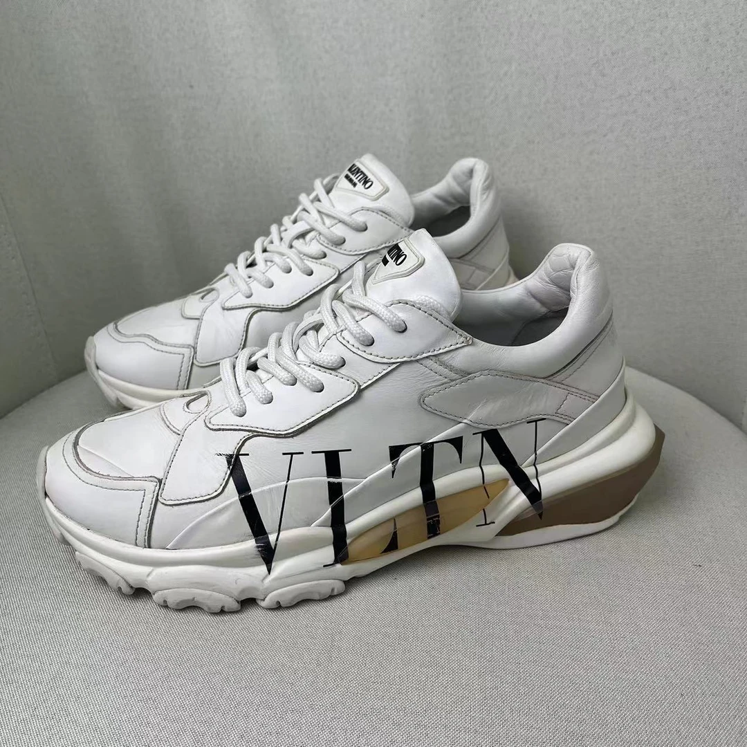 95新 Valentino/华伦天奴 白色黑色暗纹百搭厚底休闲运动鞋/39欧