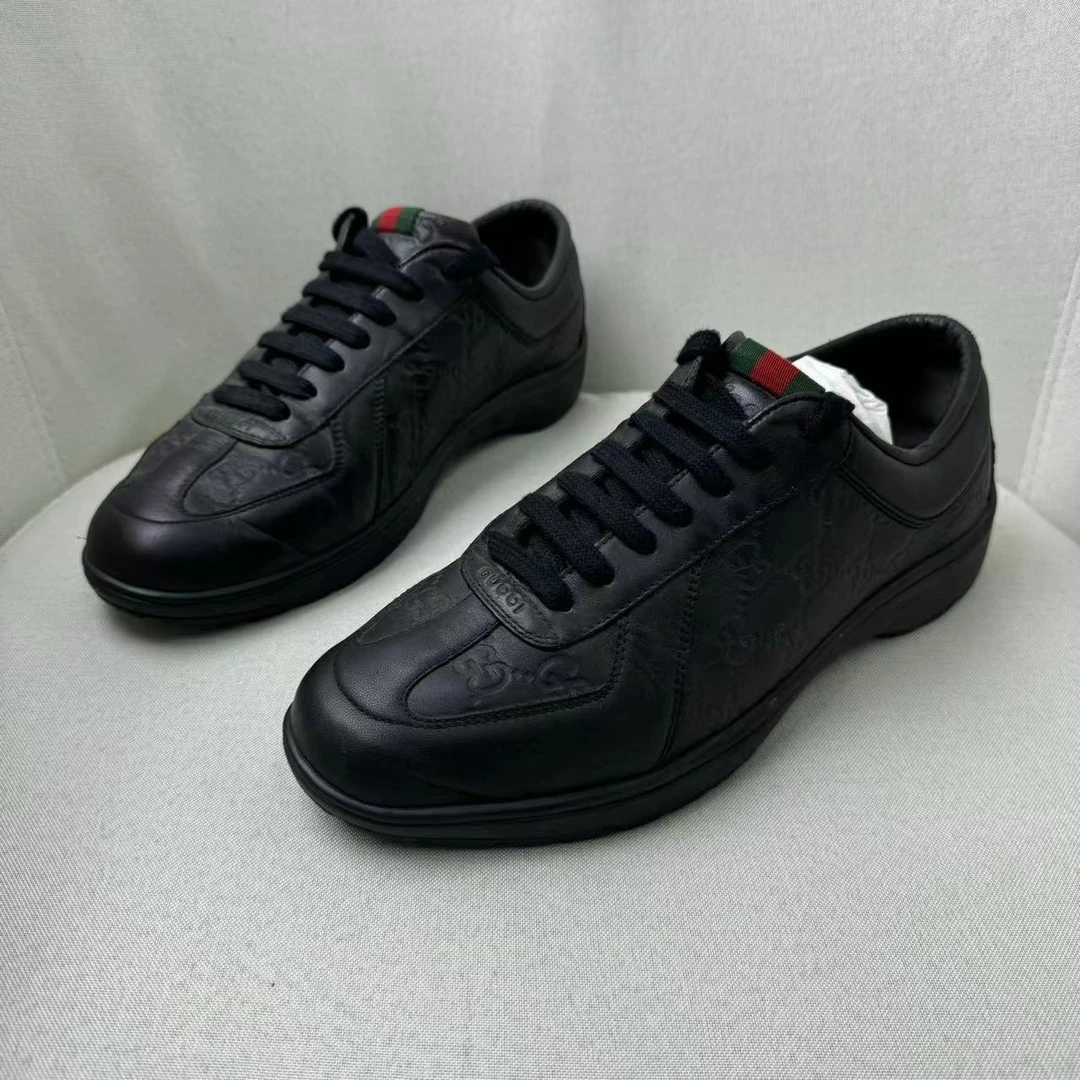 GUCCI/古驰黑色双G浮雕舒适百搭时尚休闲运动鞋/40.5欧/97新