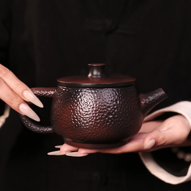 紫陶锤纹汉瓦凤鸣壶大容量中式泡茶复古紫砂壶（范明伟350ml）C47