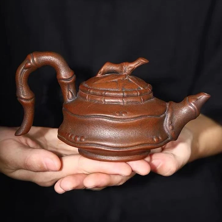 紫陶竹韵壶全手工泡茶壶-160毫升（林福玺）礼盒装 ZH00222