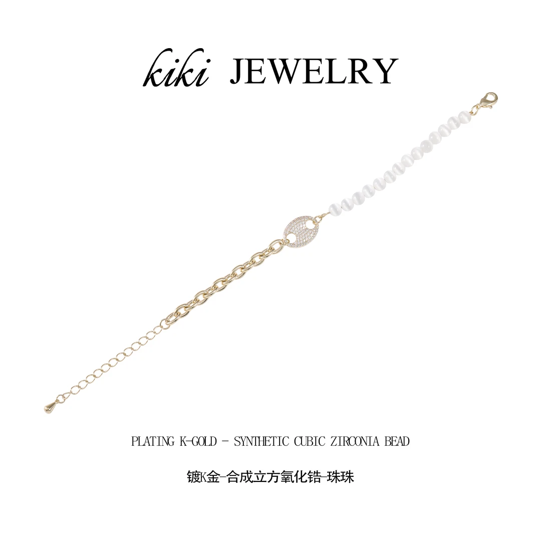 铜合金合成锆石手链 时尚气质百搭白月光猪鼻手链 1007