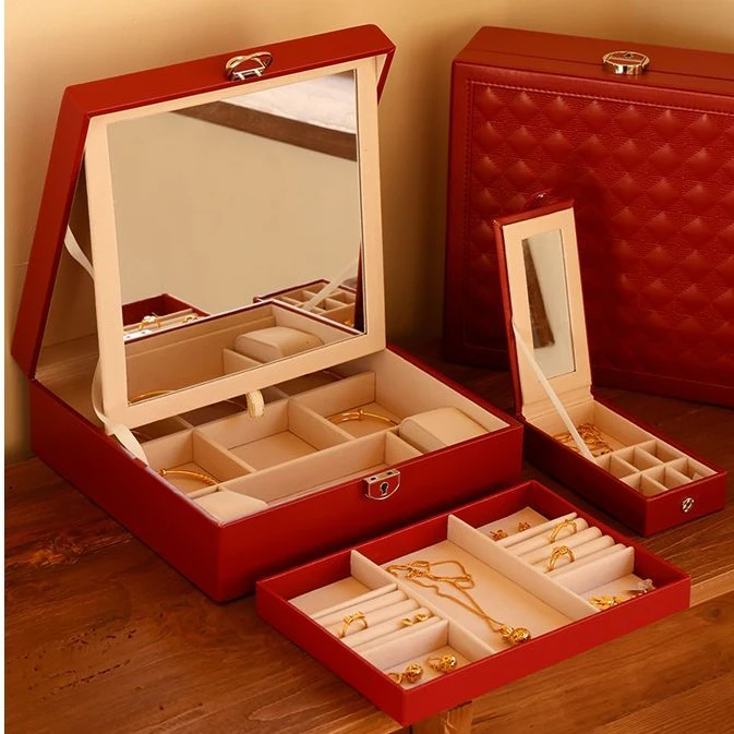 结婚首饰盒嫁妆三金饰品盒聘礼五金收纳盒项链珠宝耳环戒指珠宝盒