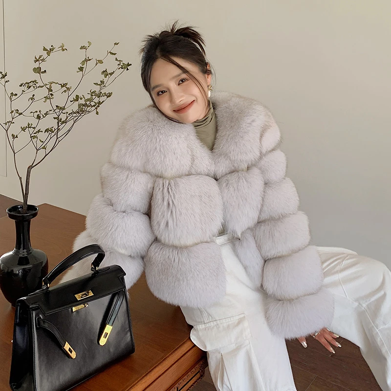 进口整皮狐狸毛外套女短款小个子真毛大衣2025冬季新款23015