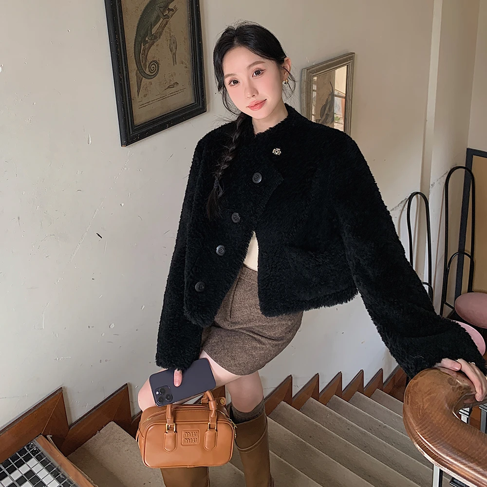 澳洲100羊羔毛外套女2025新款小个子羊剪绒大衣24181