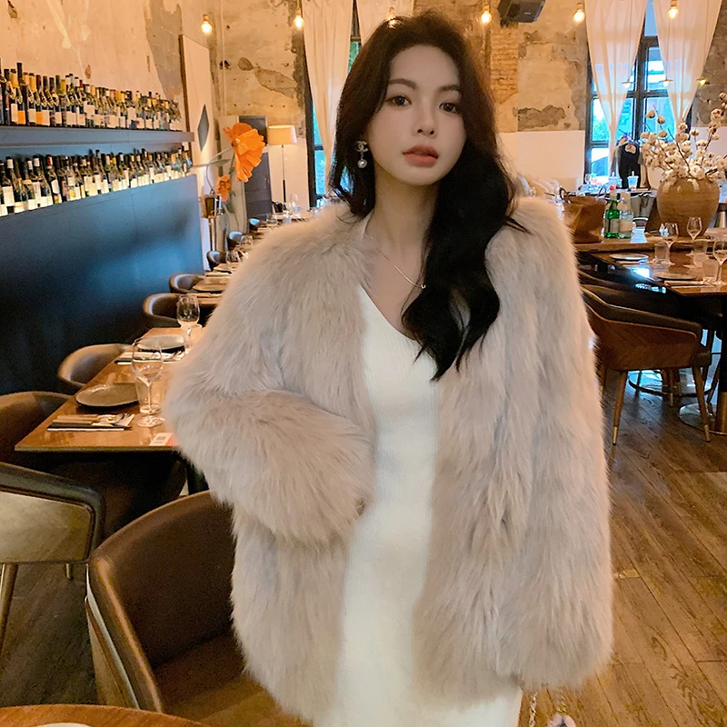 狐狸毛外套女中长款修身显瘦腹毛韩版毛毛大衣2025新款22114