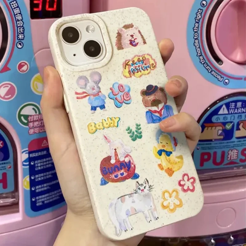 可降解油画动物苹果14promax手机壳12/XS小众iPhone13 11软8p女XR