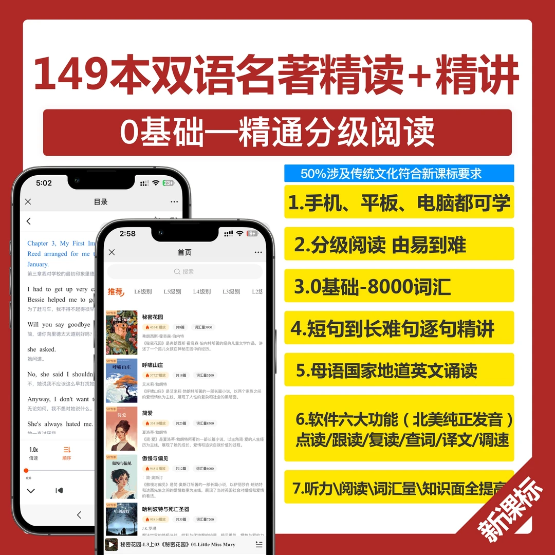 149本世界经典双语名著软件精读+视频精讲（新版）