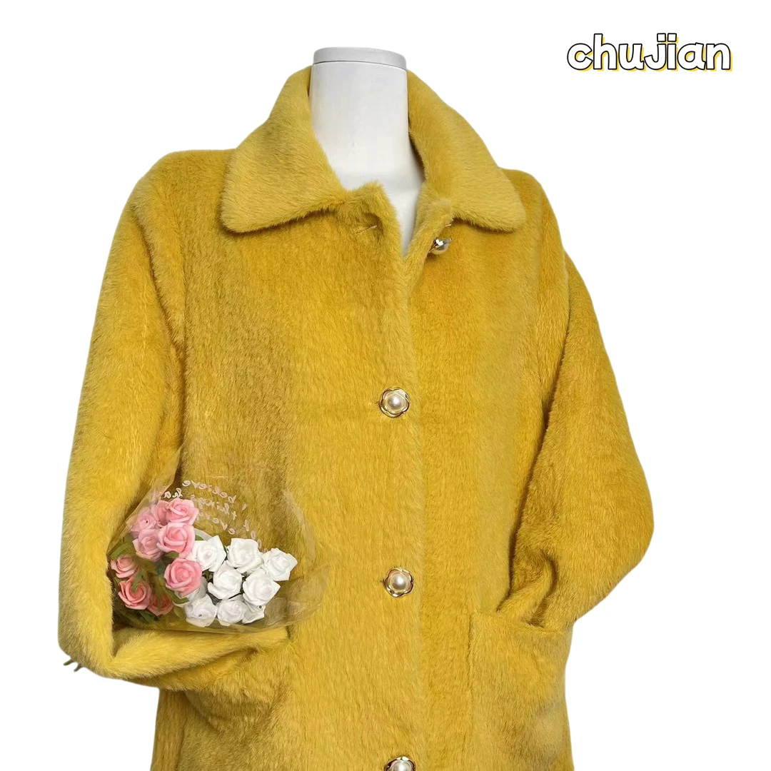 0132高定时尚潮流休闲轻奢翻领女士秋冬百搭长款外套