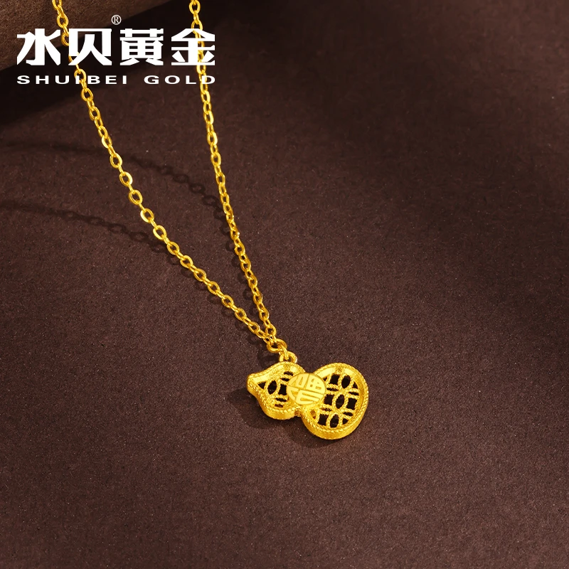 【水贝黄金】黄金吊坠套链足金葫芦足金镂空福禄项链送老婆女友礼物