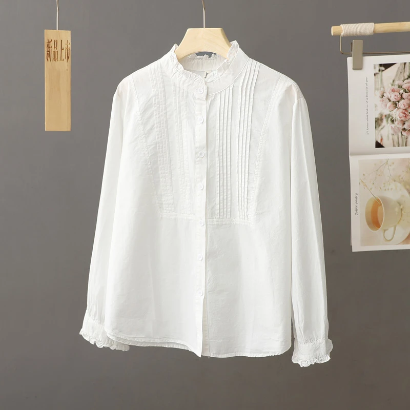 花边白色衬衫打底衫百搭春秋2024新款衬衣长袖内搭上衣通勤女装