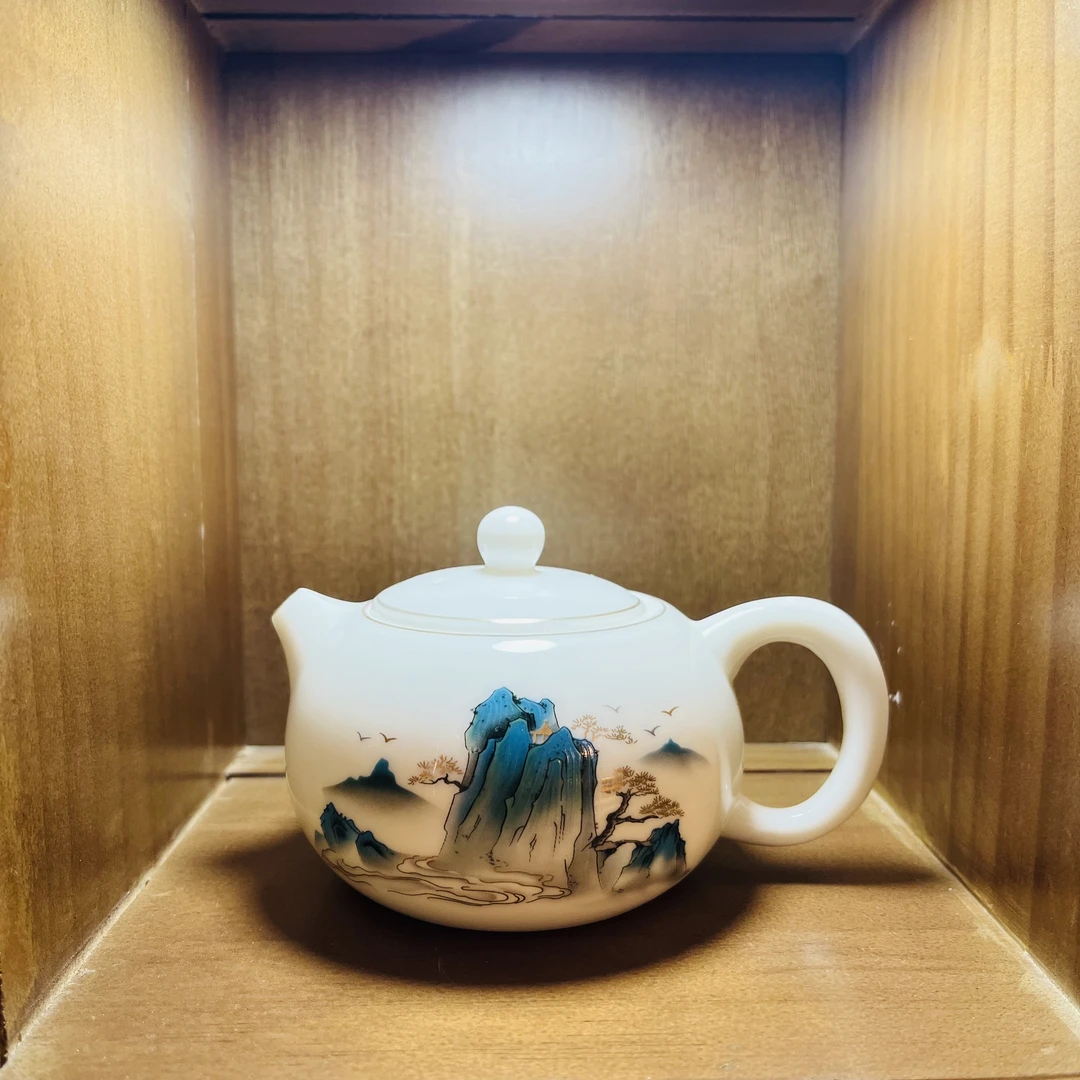 羊脂玉瓷精美西施茶壶白瓷功夫茶具球孔过滤象牙白手工描金陶瓷