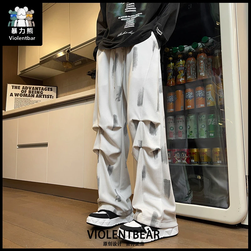 暴力熊高级感ol男士休闲裤秋冬季新款垂感宽松直筒阔腿运动长裤子