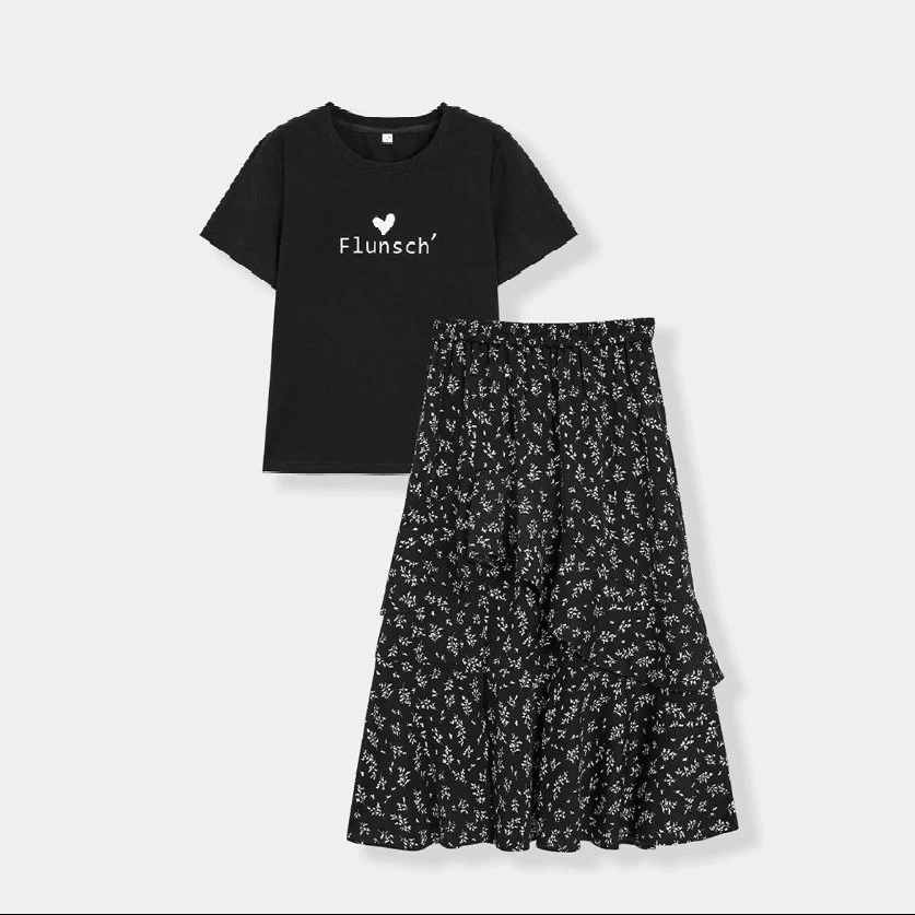 IEF/爱依服2024新款夏短袖T恤气质显瘦洋气碎花鱼尾裙时尚套装女