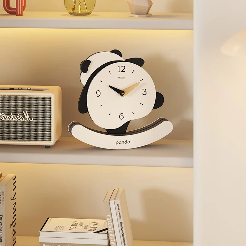 美世达【达人专属】客厅桌面摆件装饰品熊猫挂钟创意时钟家居钟表