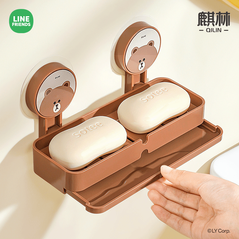 布朗熊肥皂盒大号家用卫生间浴室双层沥水壁挂式免打孔香皂置物架