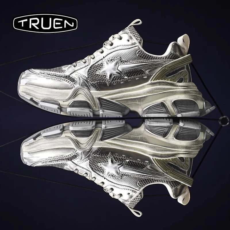 真恩男鞋春秋网红运动休闲复古脏脏做旧潮牌痞帅2025今年流行鞋子