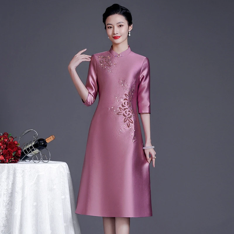 喜婆婆旗袍妈妈婚礼礼服婚宴装2023新款结婚喜服大码高端气质秋季