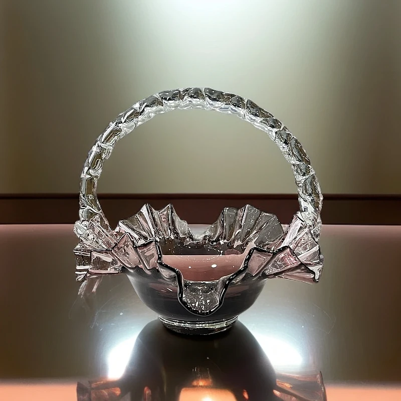 琉璃紫色创意手提篮水果盘轻奢家居艺术果盘装饰摆件客厅收纳果篮