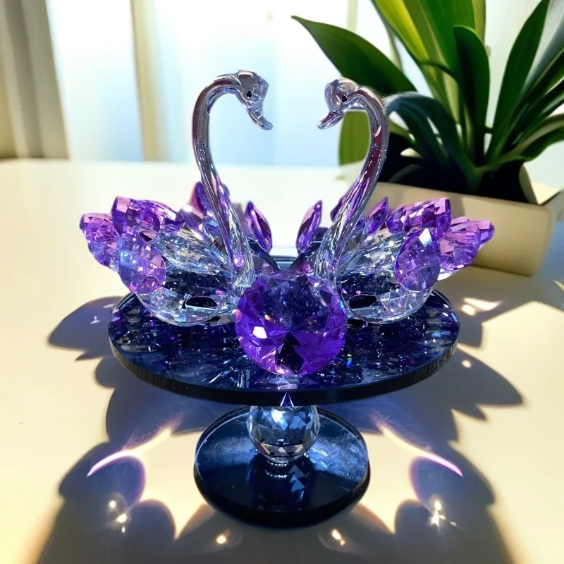 新款紫色水晶旋转黑盘天鹅玄关电视柜酒柜家居装饰品摆件花器