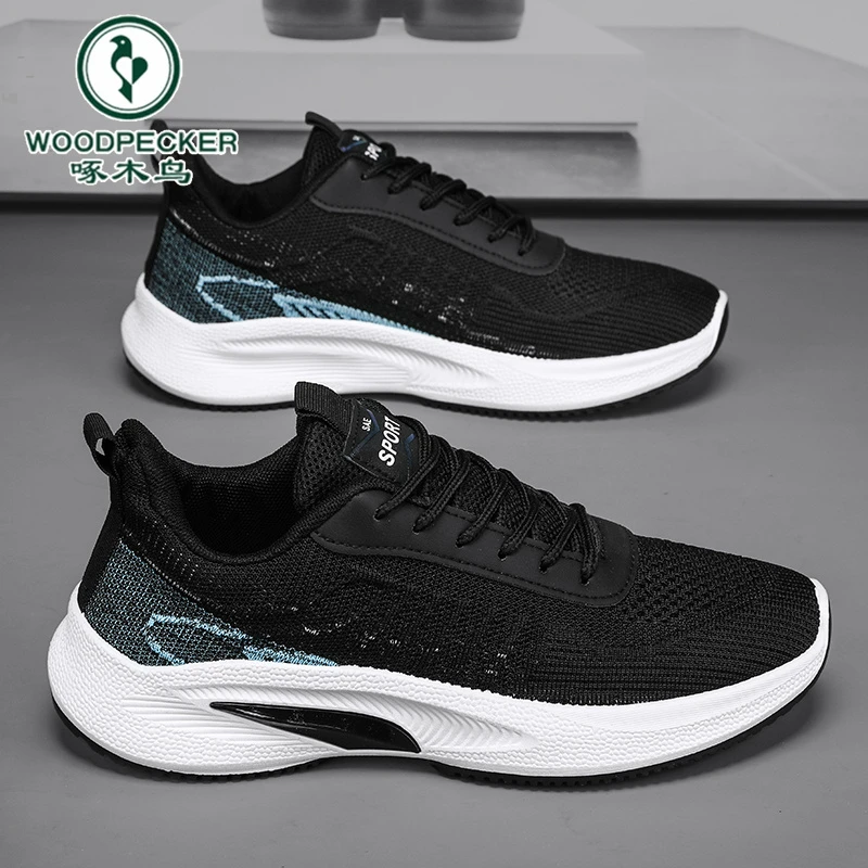 啄木鸟官方正版男鞋秋季加厚新款休闲运动鞋男士飞织网面跑步潮鞋
