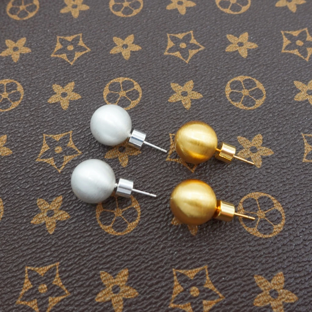 合金耳饰 欧美时尚银色拉丝磨砂圆球耳钉女轻奢气质金属耳饰