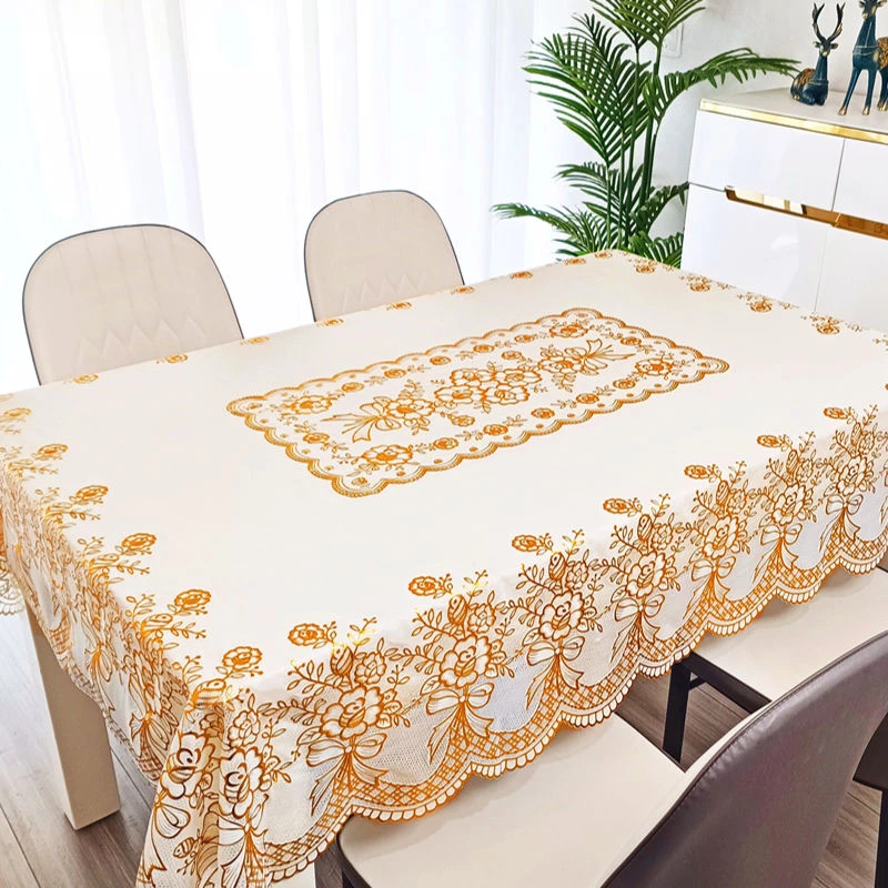 家用烫金茶几桌布防水防烫防油免洗PVC餐桌台布加厚长方形桌布