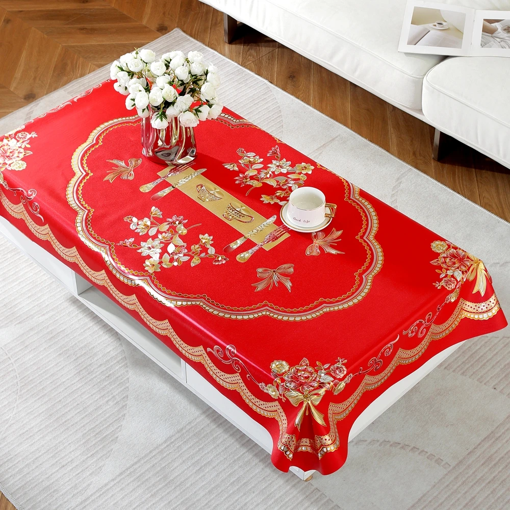 2023新款客厅茶几桌布长方形加厚防水防油防烫免洗可擦餐桌垫喜庆