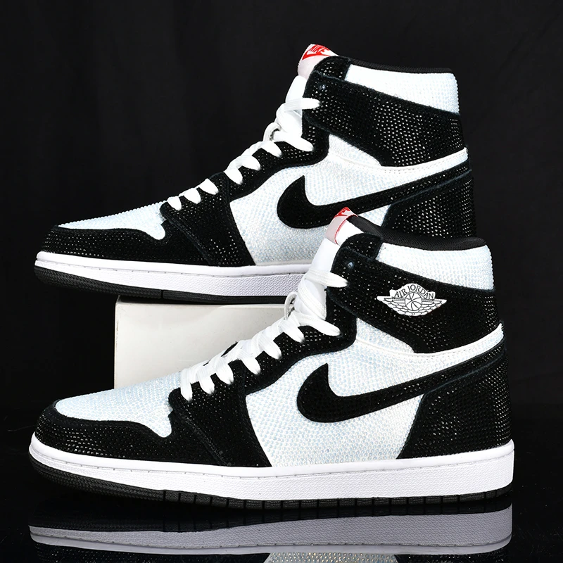 NIKE/耐克经典AJ1黑白满钻潮流时尚百搭情侣款高帮潮鞋「国潮秋季」