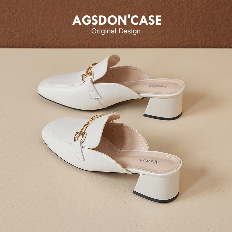 奥古狮登真皮穆勒鞋女2024新款包头半拖鞋夏季外穿法式一脚蹬单鞋