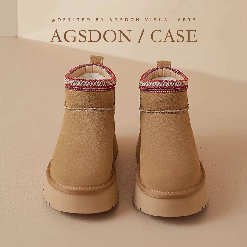 奥古狮登厚底雪地靴女冬季2025新款加绒加厚桑坡东北棉鞋户外短靴